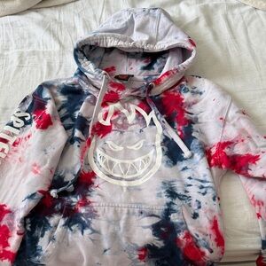 Spitfire Red, Navy & White Tie-Dye Hoodie with Large Flame Face